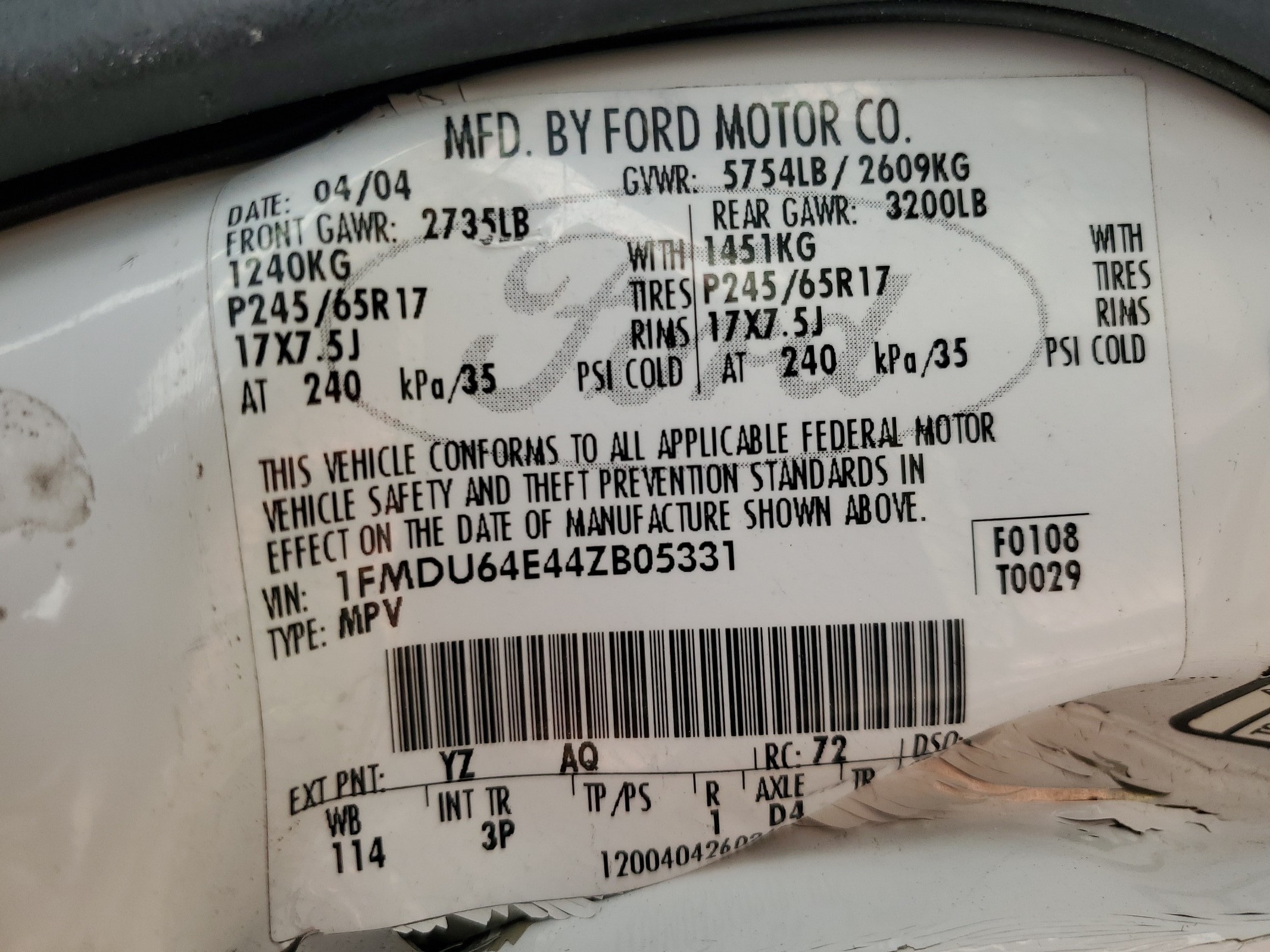 1FMDU64E44ZB05331 2004 Ford Explorer Eddie Bauer