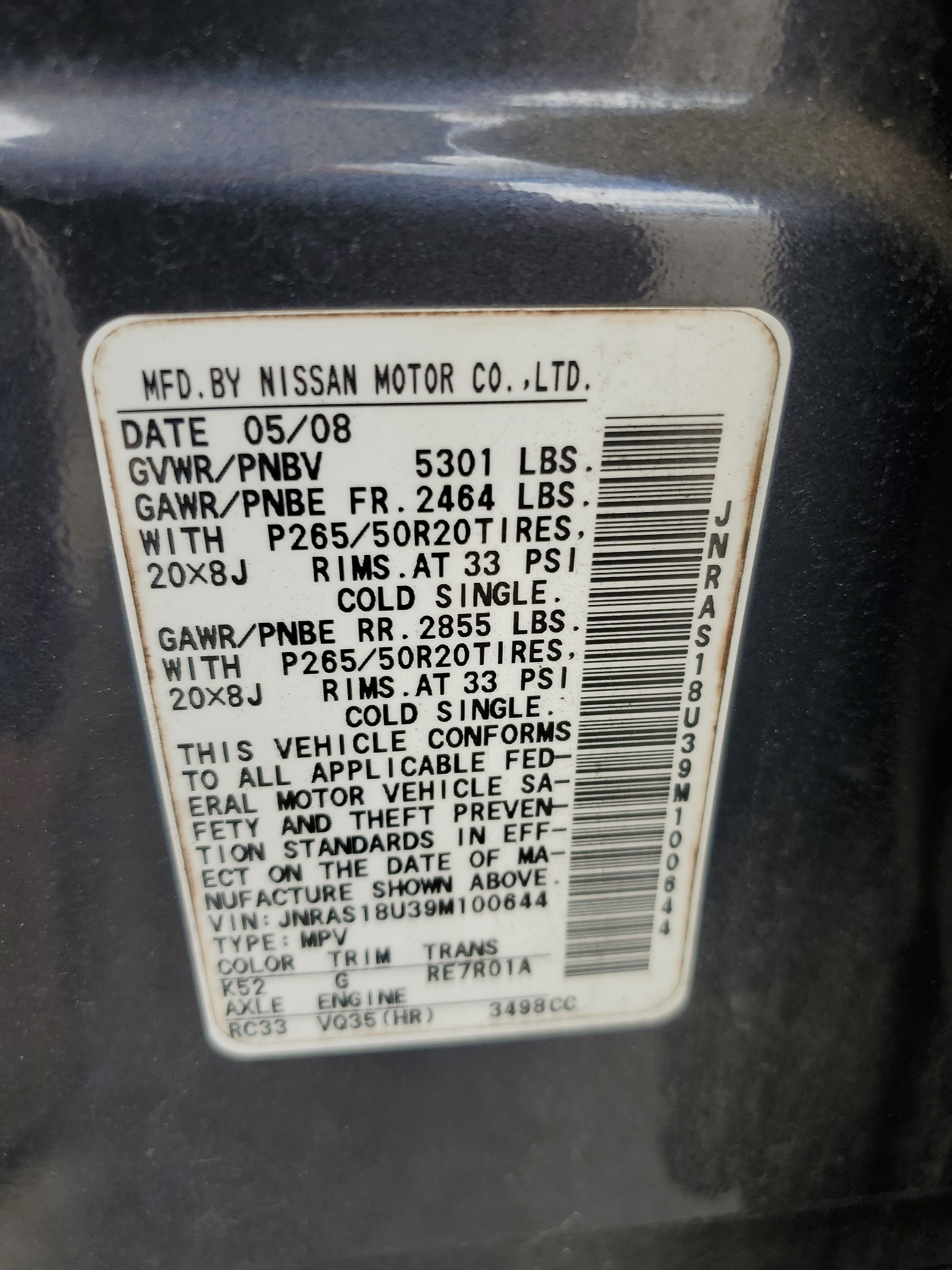 JNRAS18U39M100644 2009 Infiniti Fx35