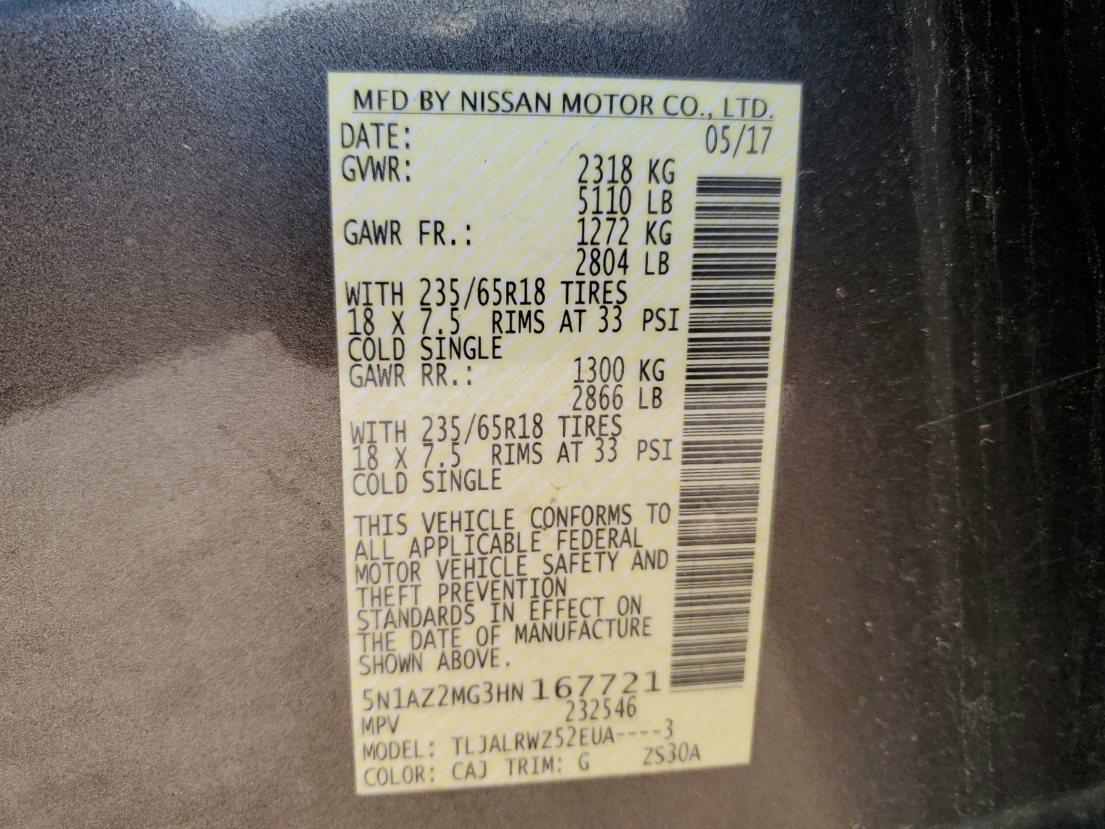 5N1AZ2MG3HN167721 2017 Nissan Murano S