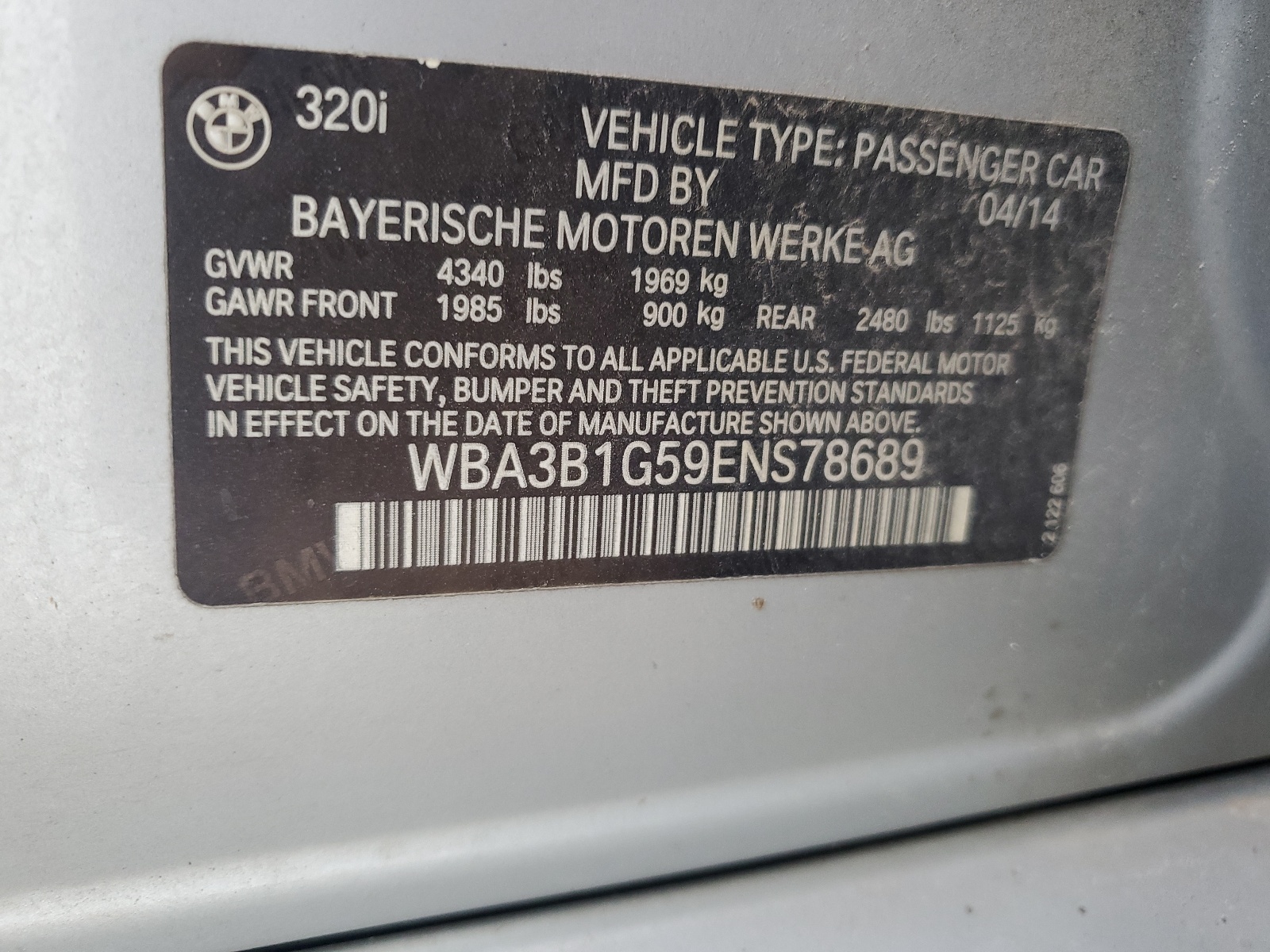 WBA3B1G59ENS78689 2014 BMW 320 I