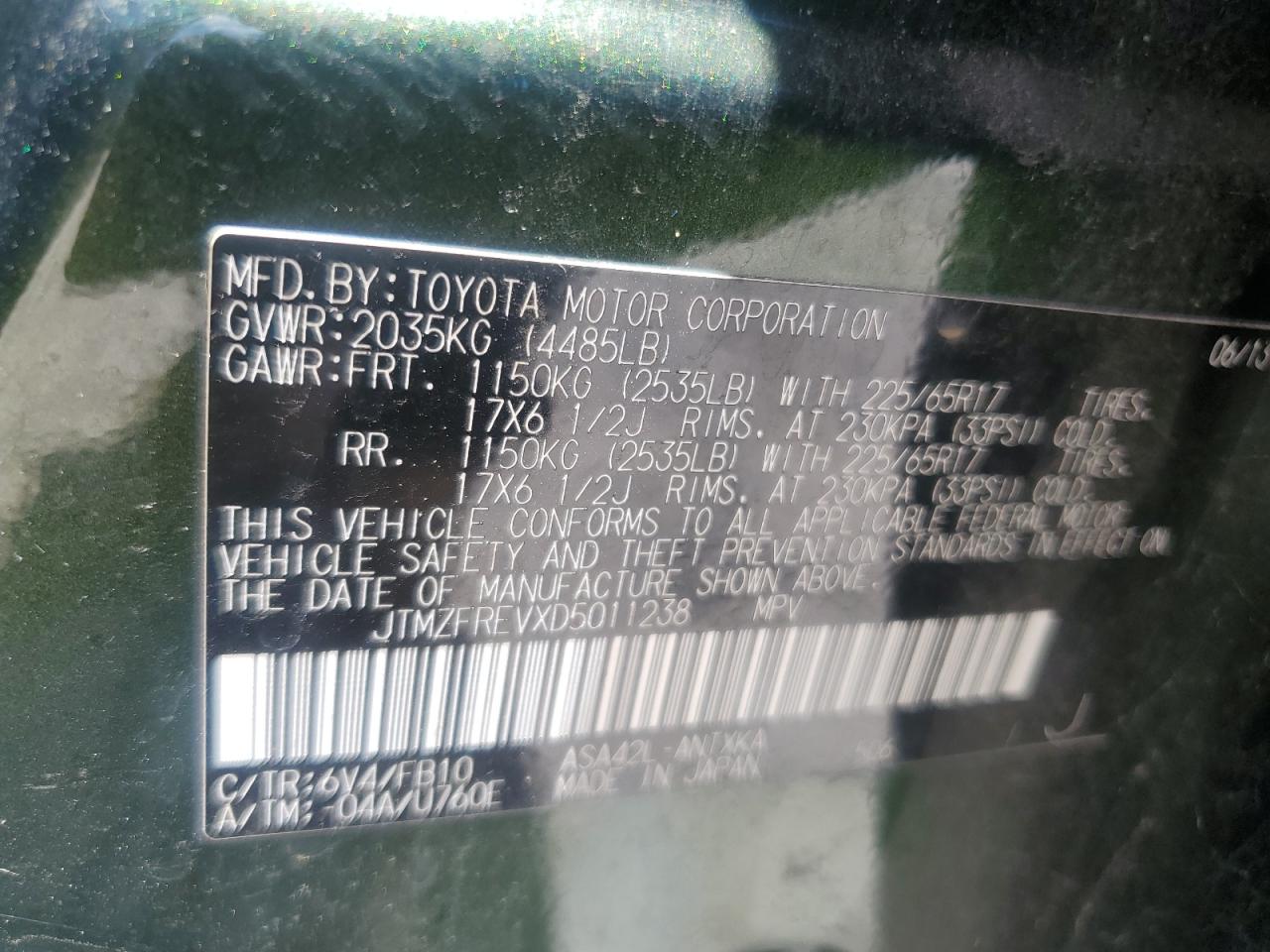 2013 Toyota Rav4 Le VIN: JTMZFREVXD5011238 Lot: 62945234