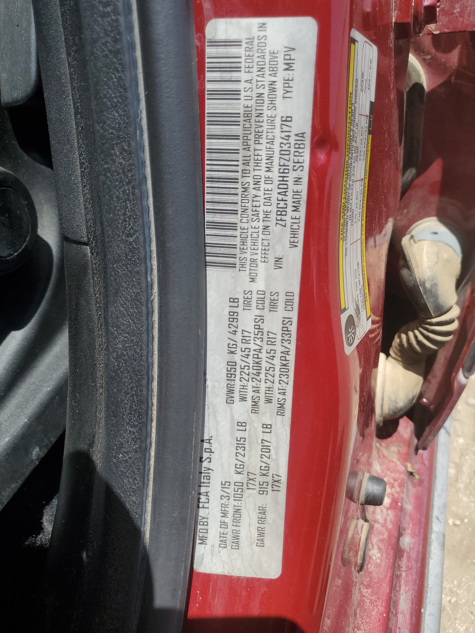 ZFBCFADH6FZ034176 2015 Fiat 500L Trekking