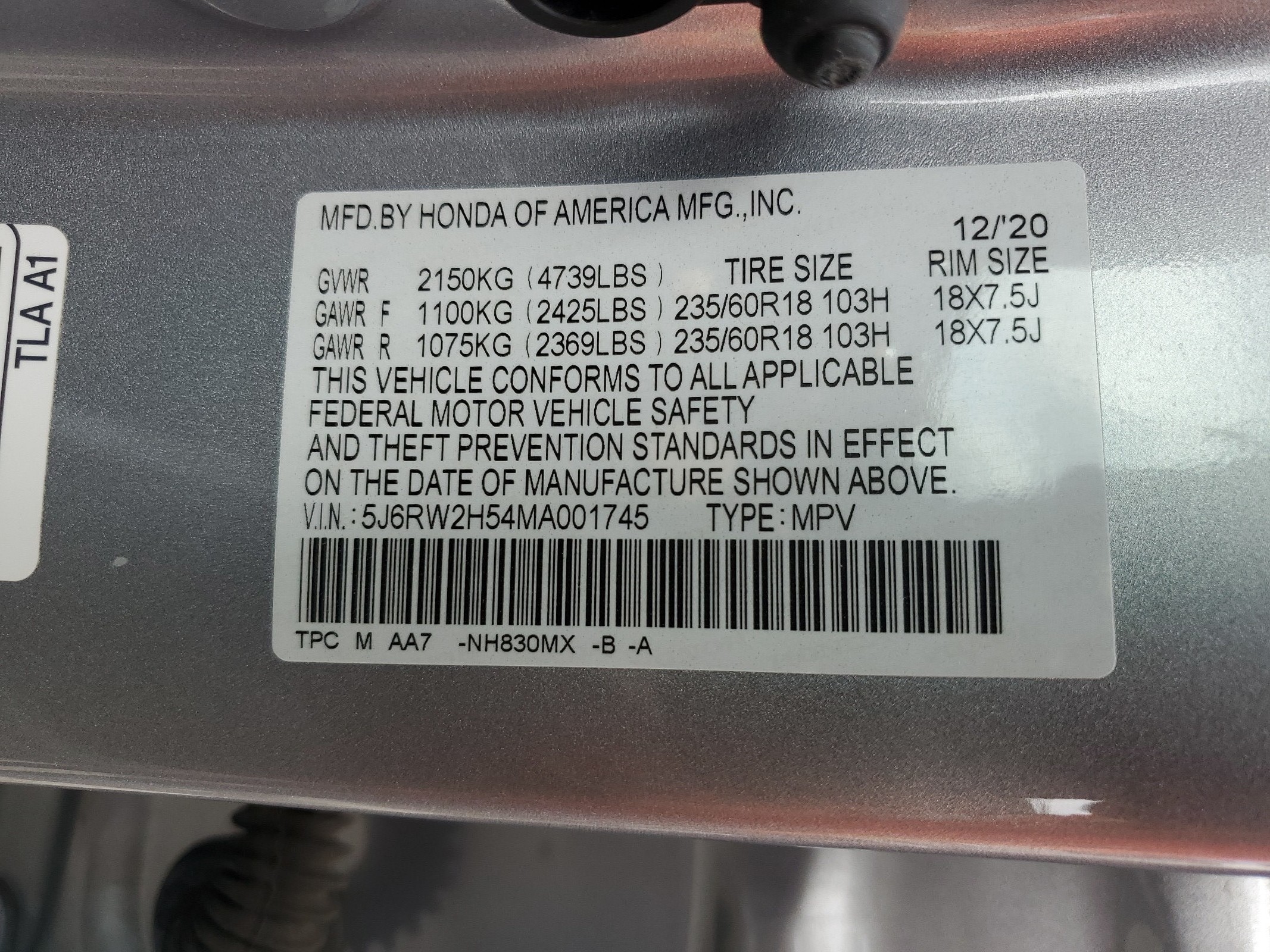 5J6RW2H54MA001745 2021 Honda Cr-V Ex