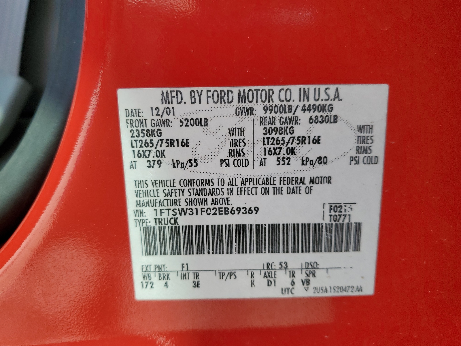 1FTSW31F02EB69369 2002 Ford F350 Srw Super Duty