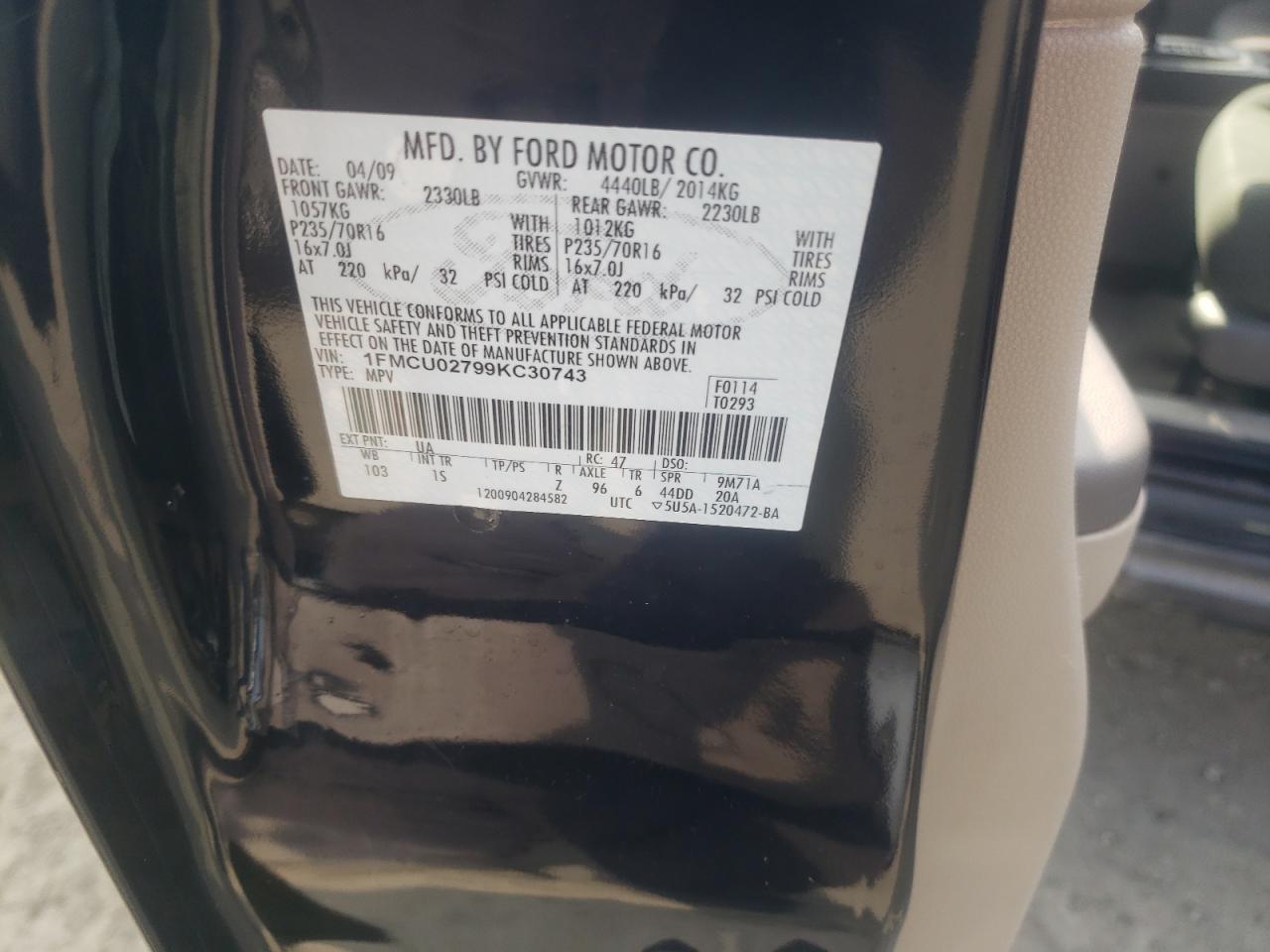 2009 Ford Escape Xls VIN: 1FMCU02799KC30743 Lot: 61852044