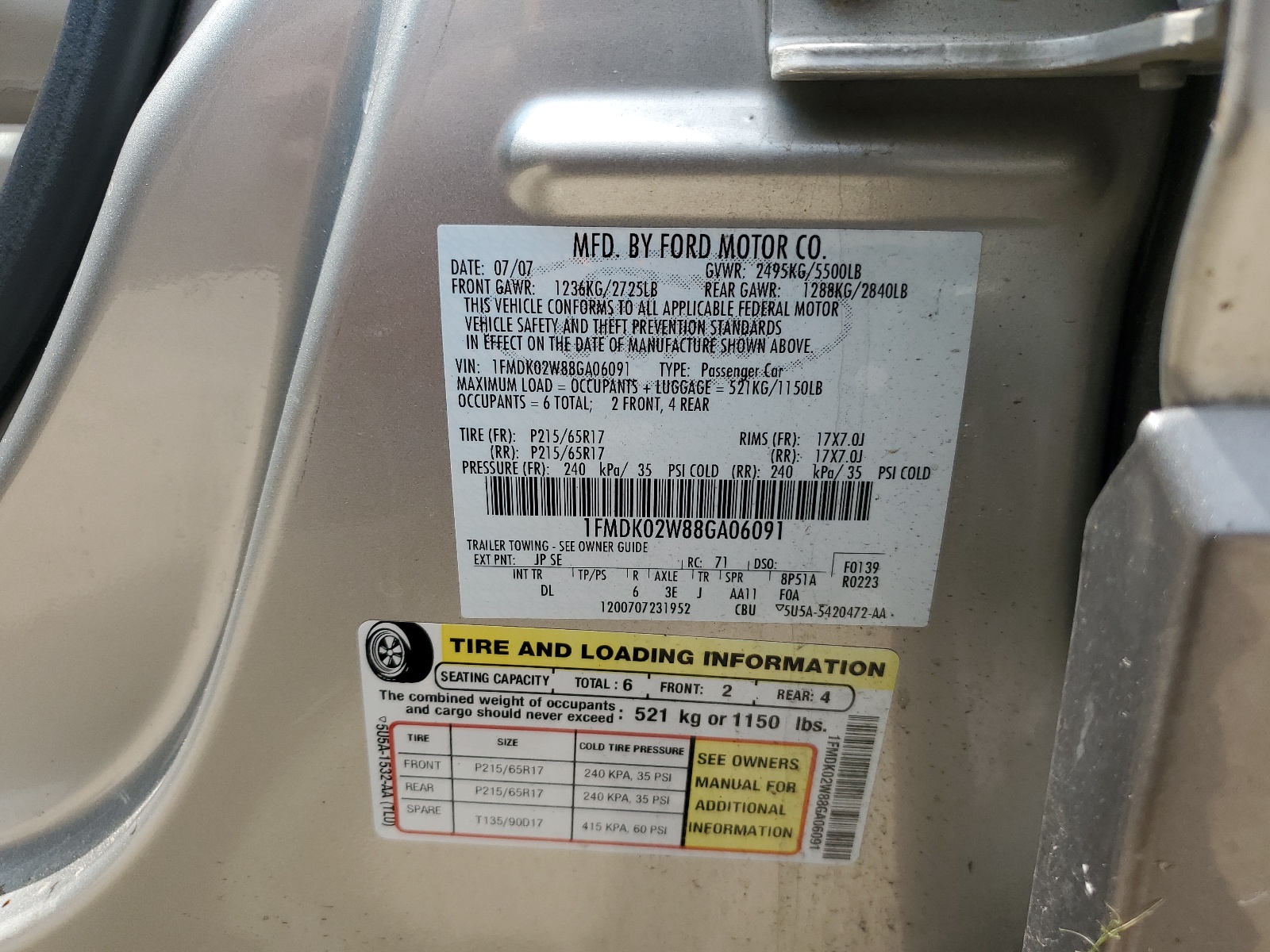 1FMDK02W88GA06091 2008 Ford Taurus X Sel