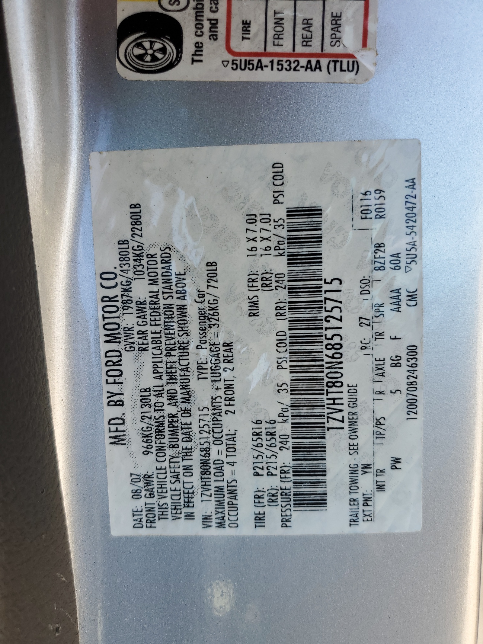 1ZVHT80N685125715 2008 Ford Mustang