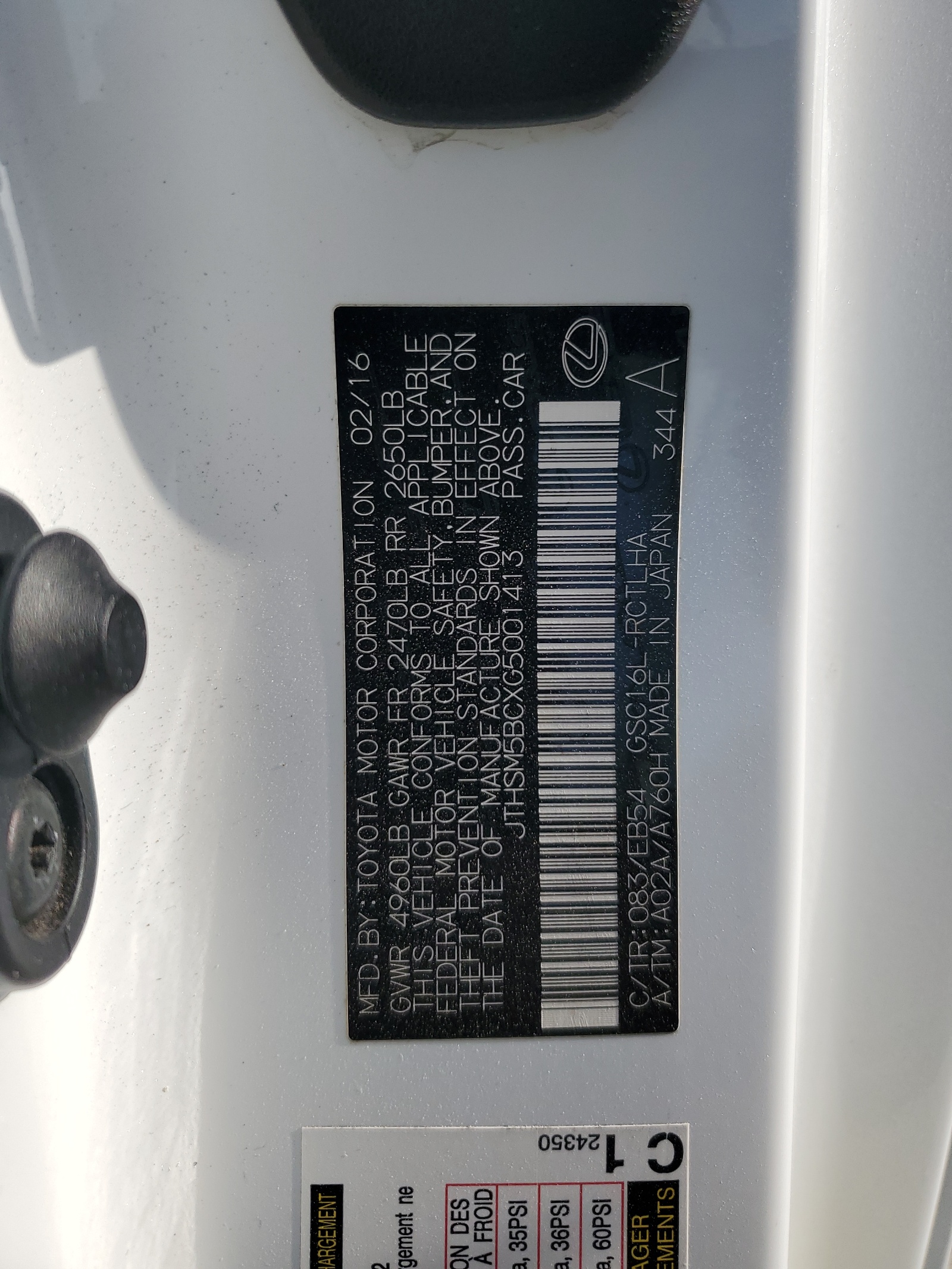 JTHSM5BCXG5001413 2016 Lexus Rc 300