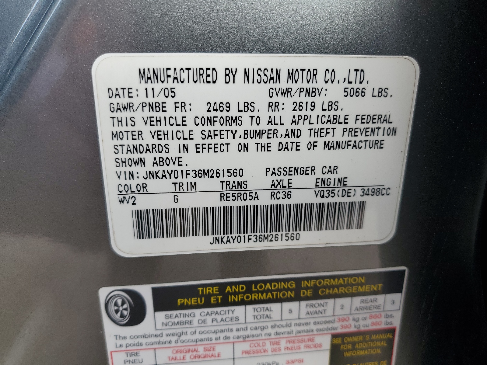 JNKAY01F36M261560 2006 Infiniti M35 Base