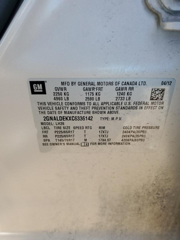 2012 Chevrolet Equinox Lt VIN: 2GNALDEKXC6336142 Lot: 62417364