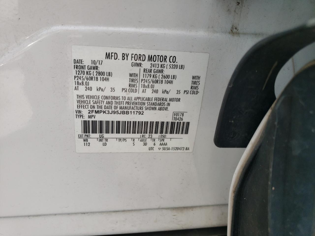 2018 Ford Edge Sel VIN: 2FMPK3J95JBB11792 Lot: 64633624