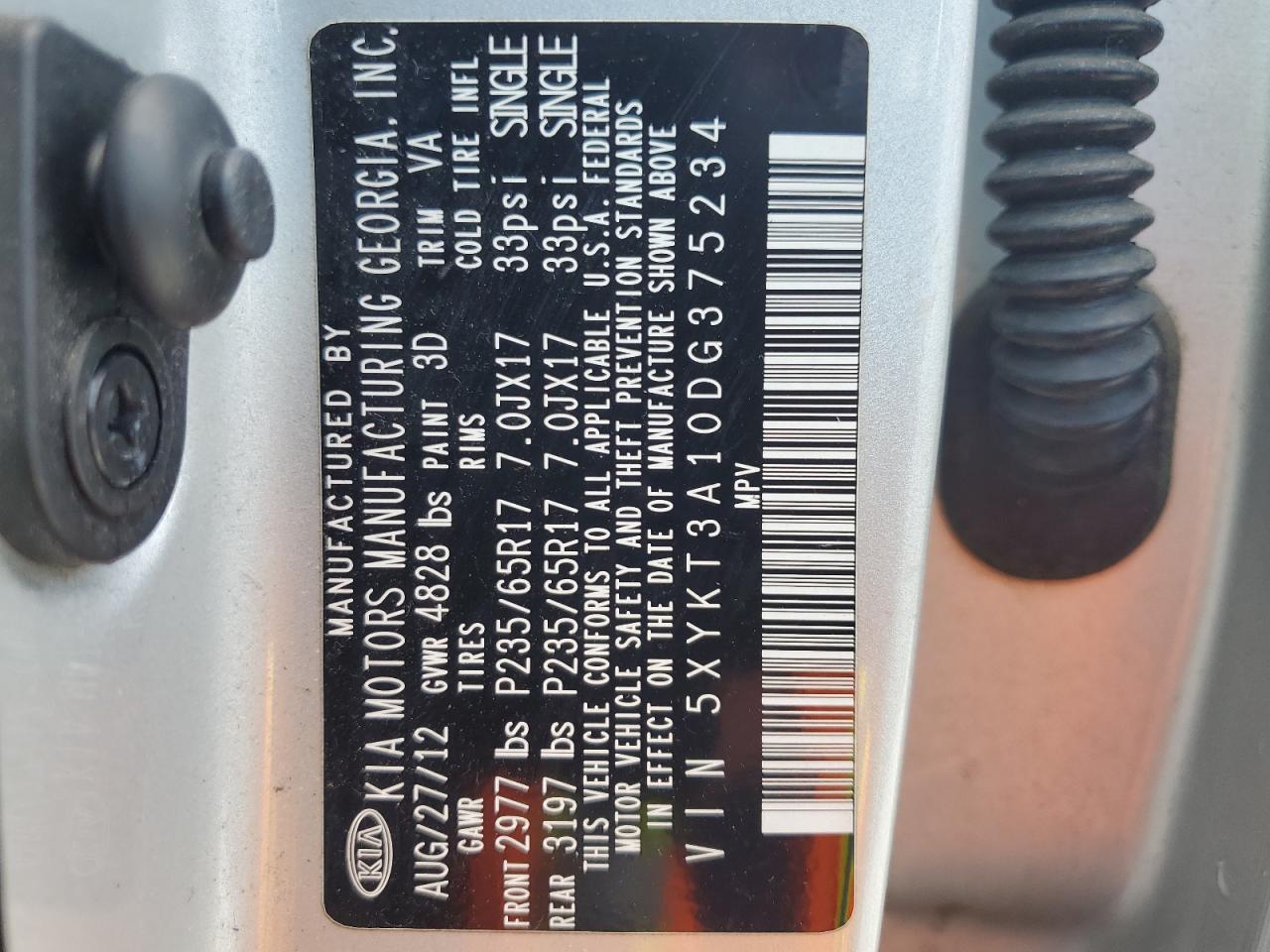 2013 Kia Sorento Lx VIN: 5XYKT3A10DG375234 Lot: 64041694