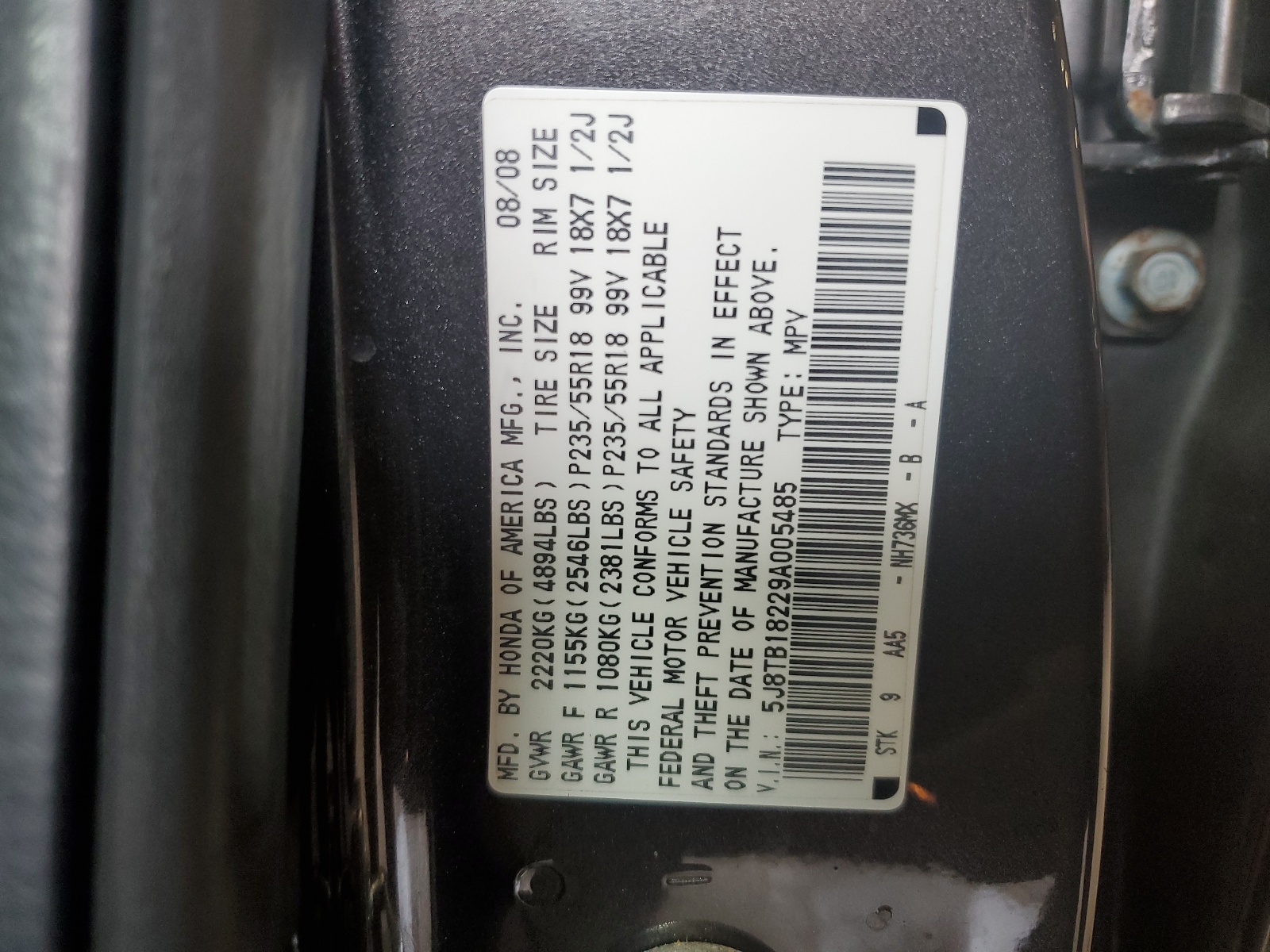 5J8TB18229A005485 2009 Acura Rdx