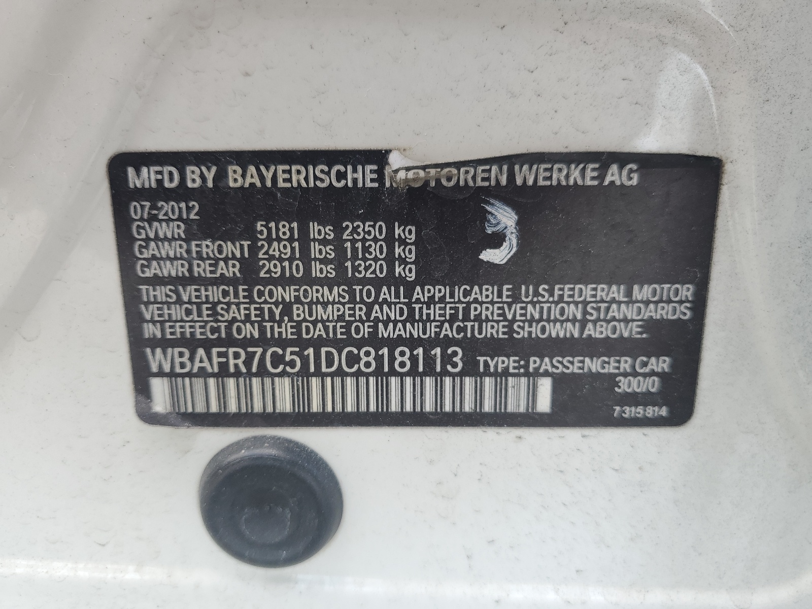 WBAFR7C51DC818113 2013 BMW 535 I