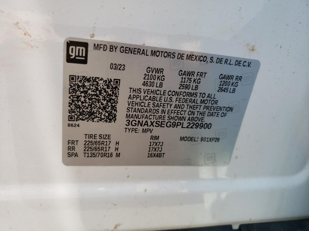 2023 Chevrolet Equinox Ls VIN: 3GNAXSEG9PL229900 Lot: 63049064