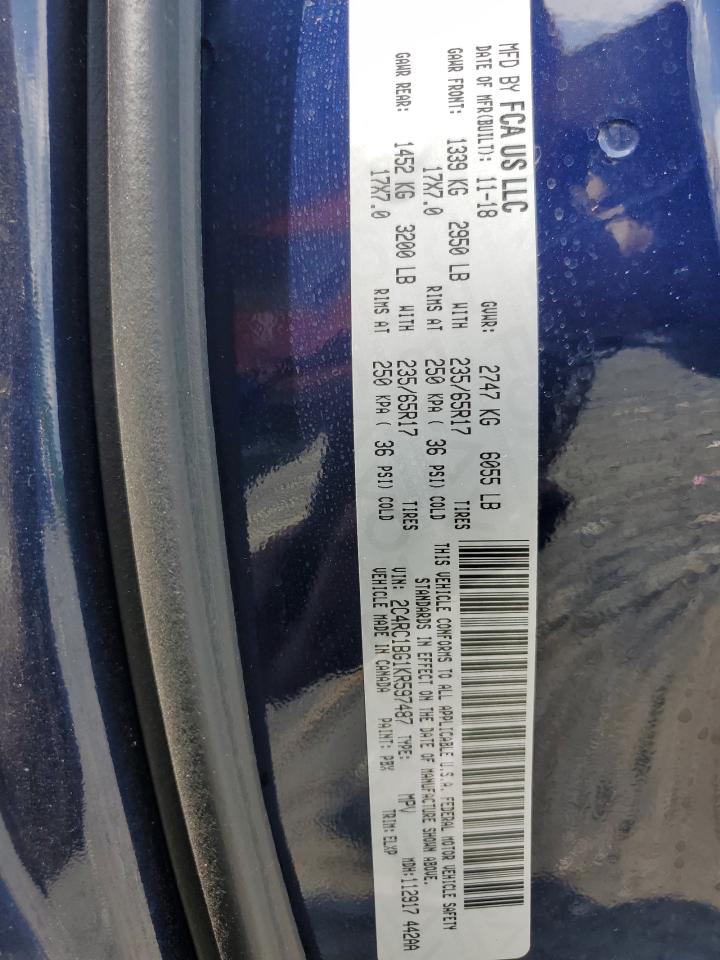 2019 Chrysler Pacifica Touring L VIN: 2C4RC1BG1KR597487 Lot: 63702374