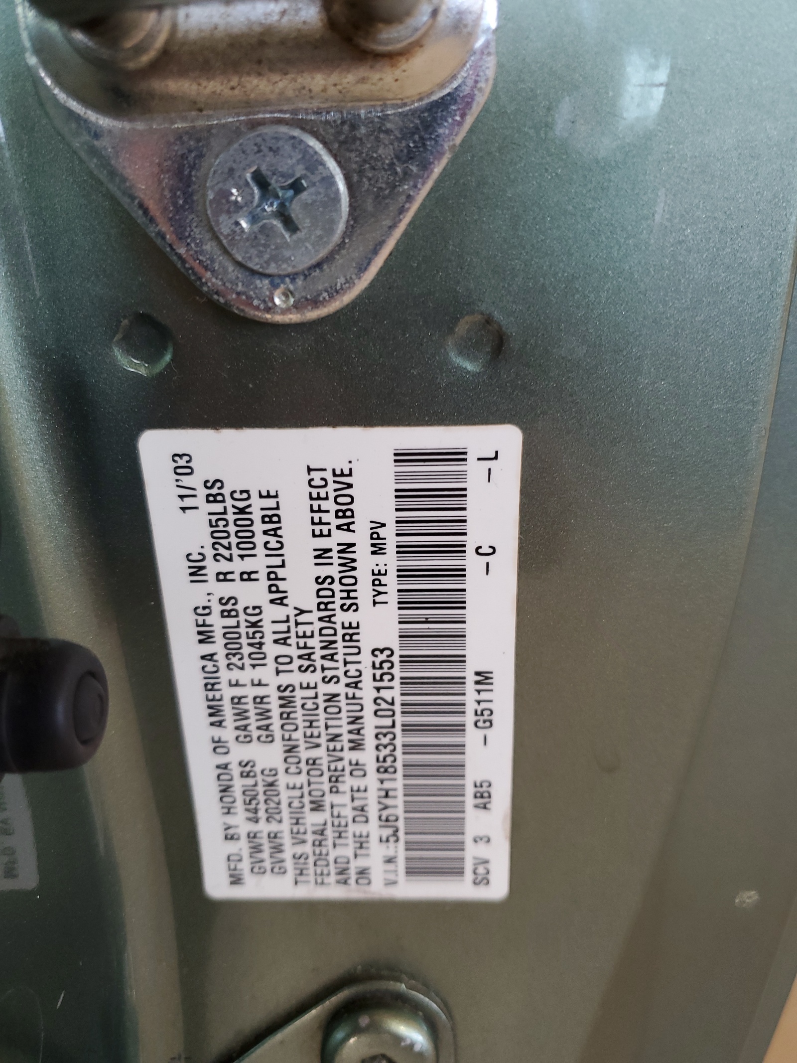 5J6YH18533L021553 2003 Honda Element Ex