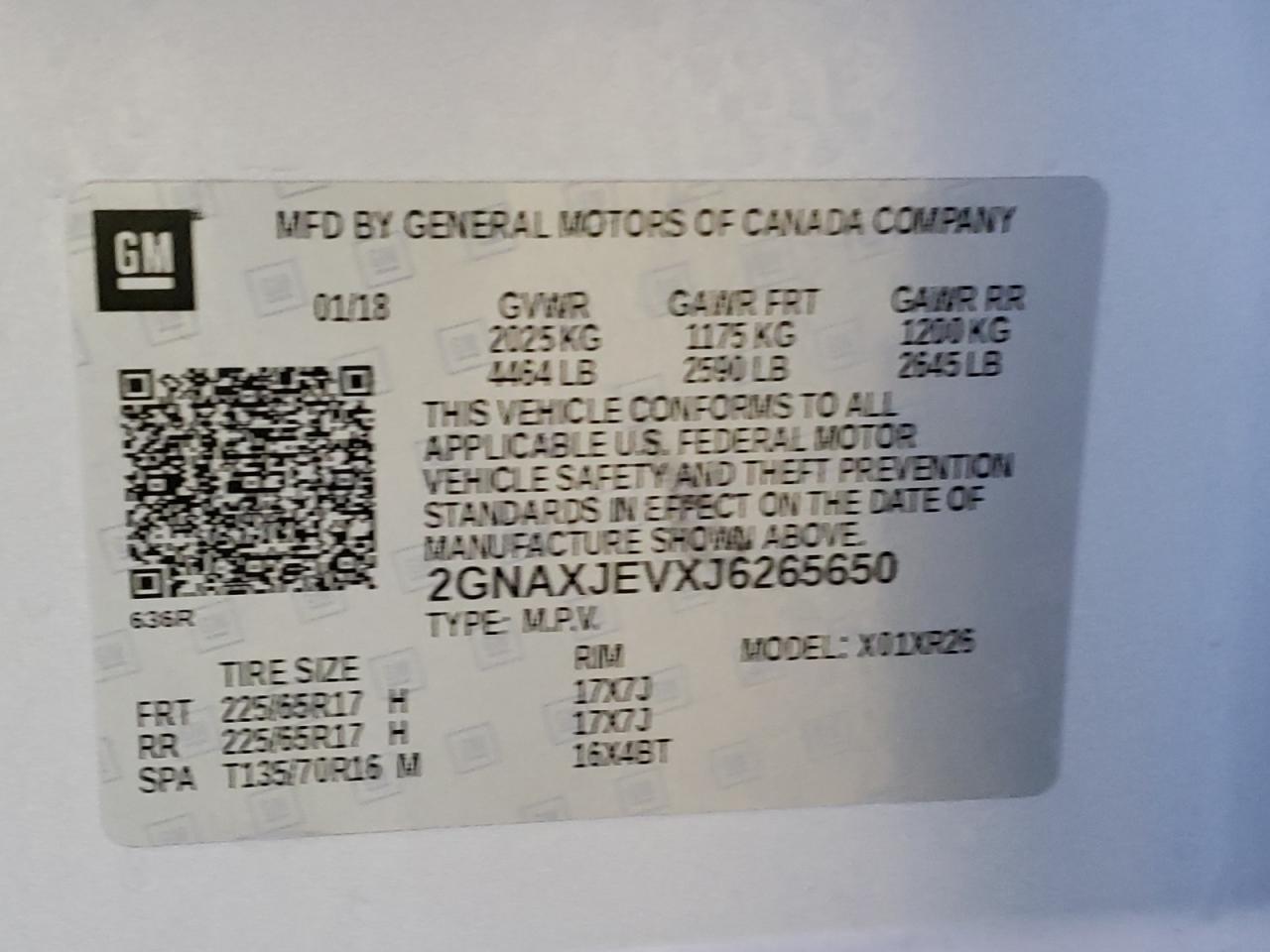 2GNAXJEVXJ6265650 2018 Chevrolet Equinox Lt