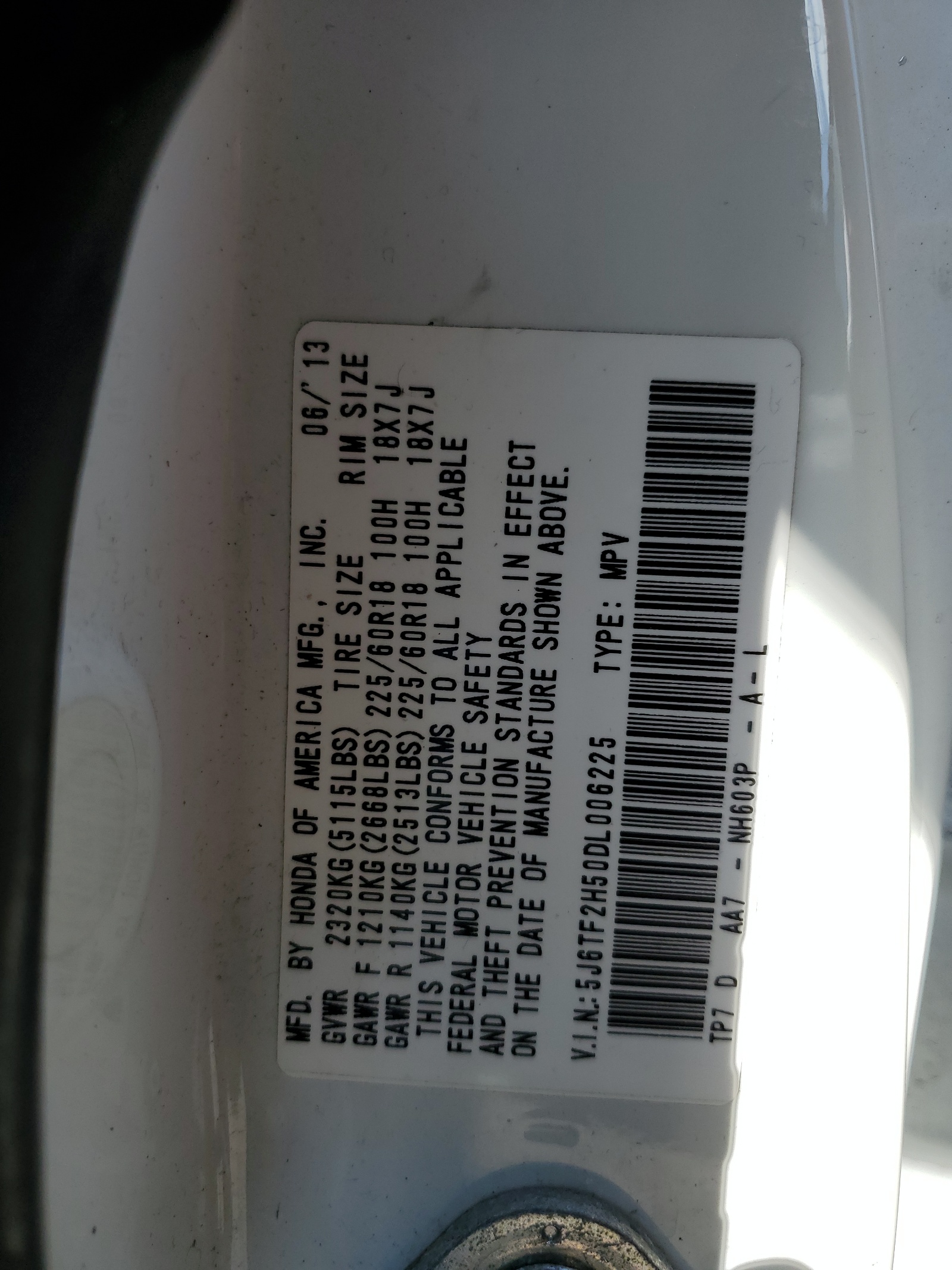 5J6TF2H50DL006225 2013 Honda Crosstour Exl