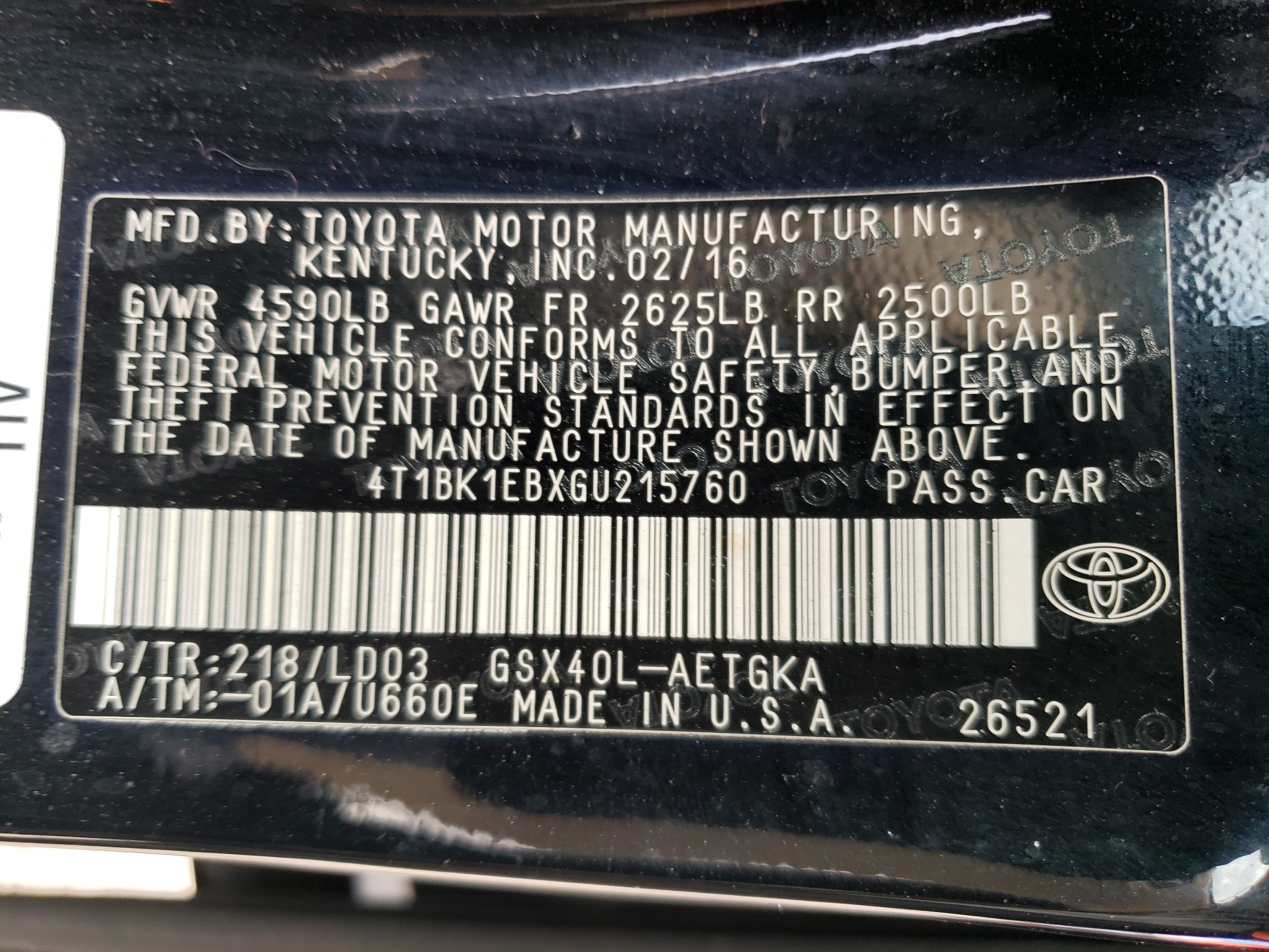 4T1BK1EBXGU215760 2016 Toyota Avalon Xle