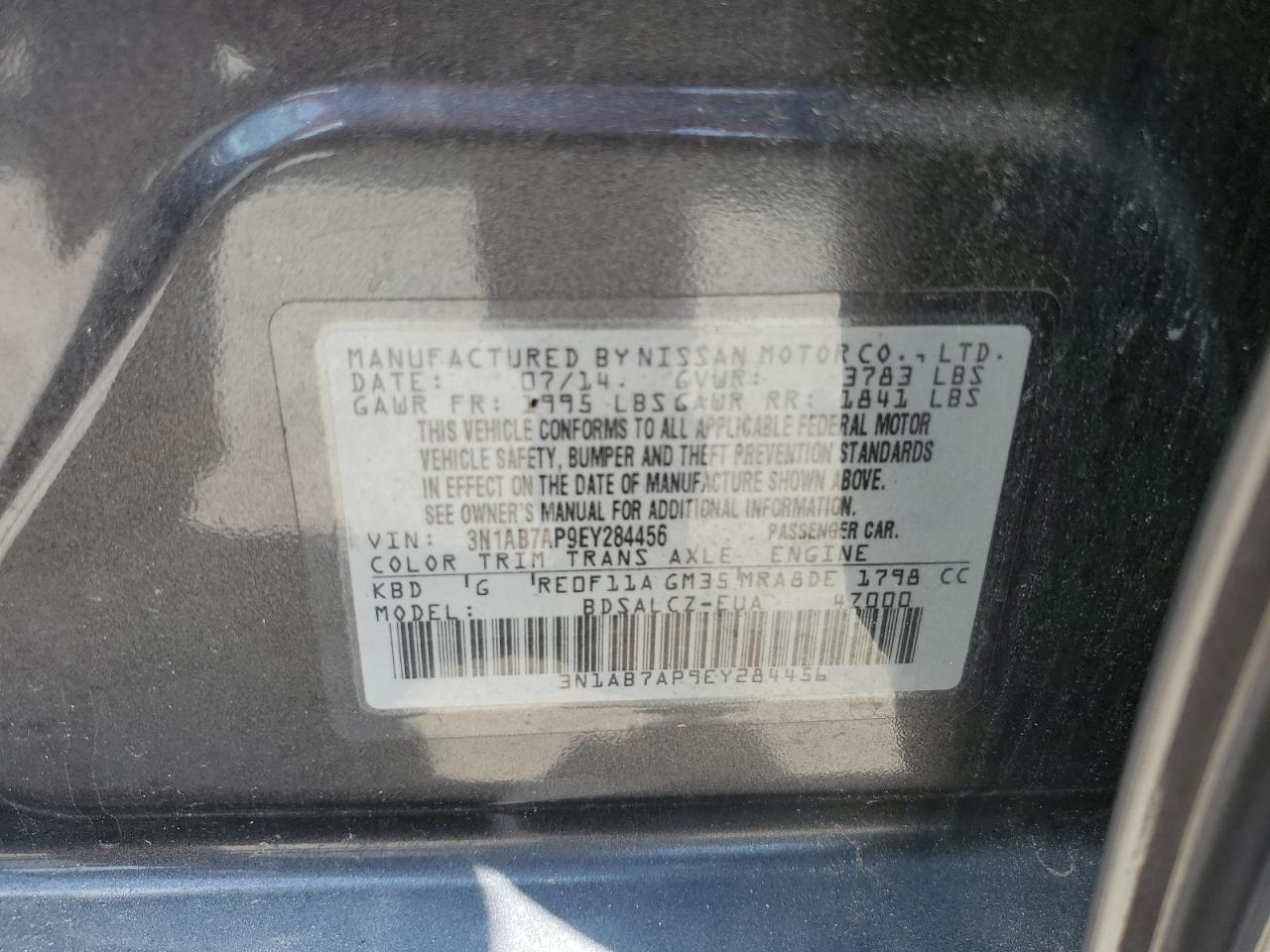 3N1AB7AP9EY284456 2014 Nissan Sentra S