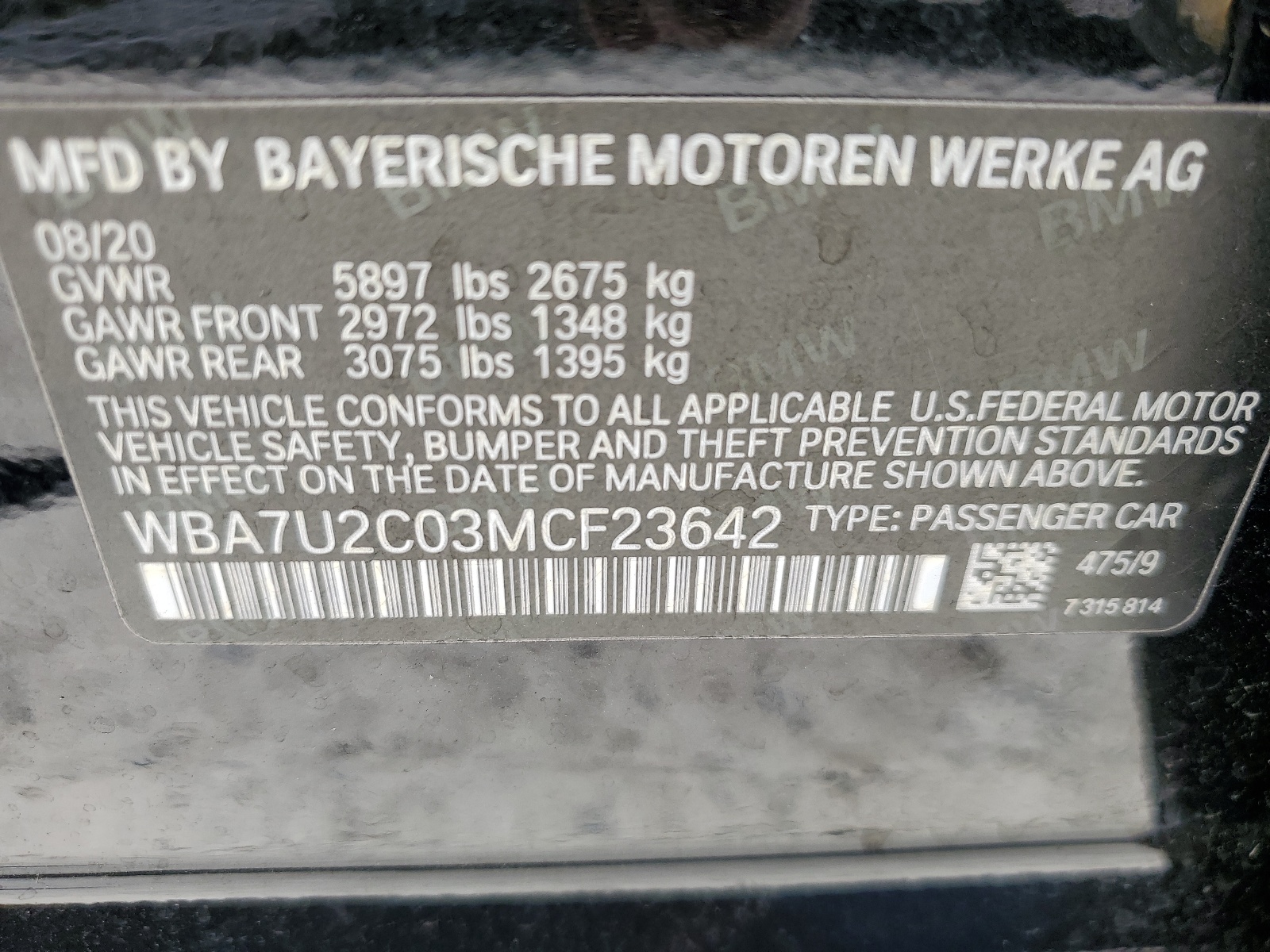 2021 BMW 750 Xi vin: WBA7U2C03MCF23642