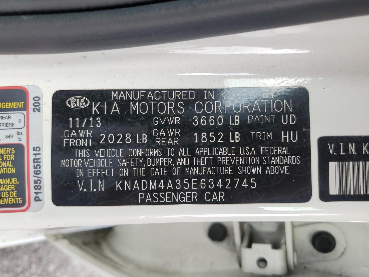 2014 Kia Rio Lx VIN: KNADM4A35E6342745 Lot: 63210714