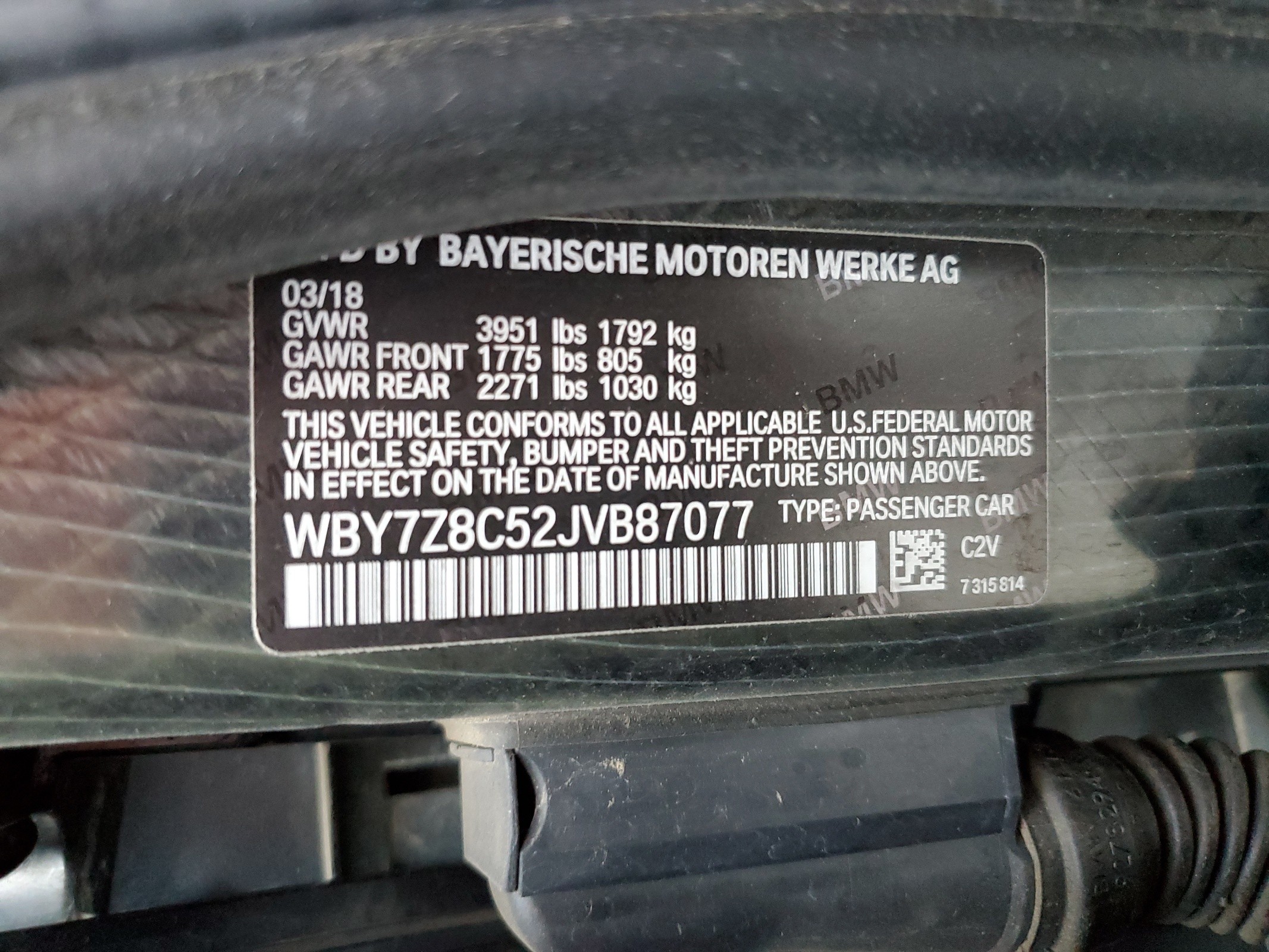 WBY7Z8C52JVB87077 2018 BMW I3 S Rex