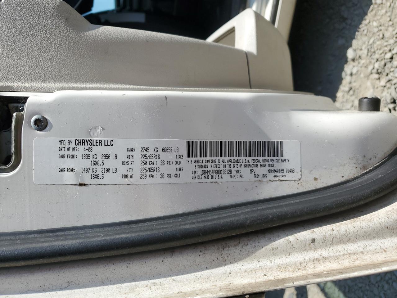 2008 Dodge Grand Caravan Sxt VIN: 1D8HN54P68B166128 Lot: 64612404