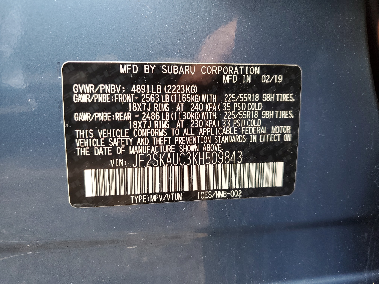 JF2SKAUC3KH509843 2019 Subaru Forester Limited