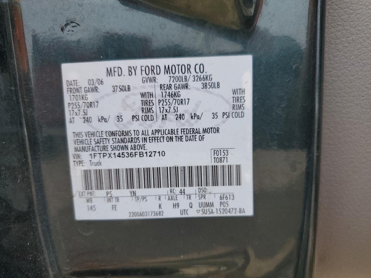 1FTPX14536FB12710 2006 Ford F150