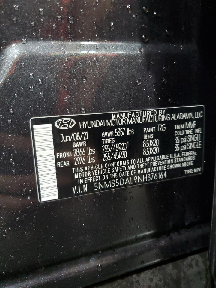 2022 Hyundai Santa Fe Calligraphy VIN: 5NMS5DAL9NH376164 Lot: 63895604