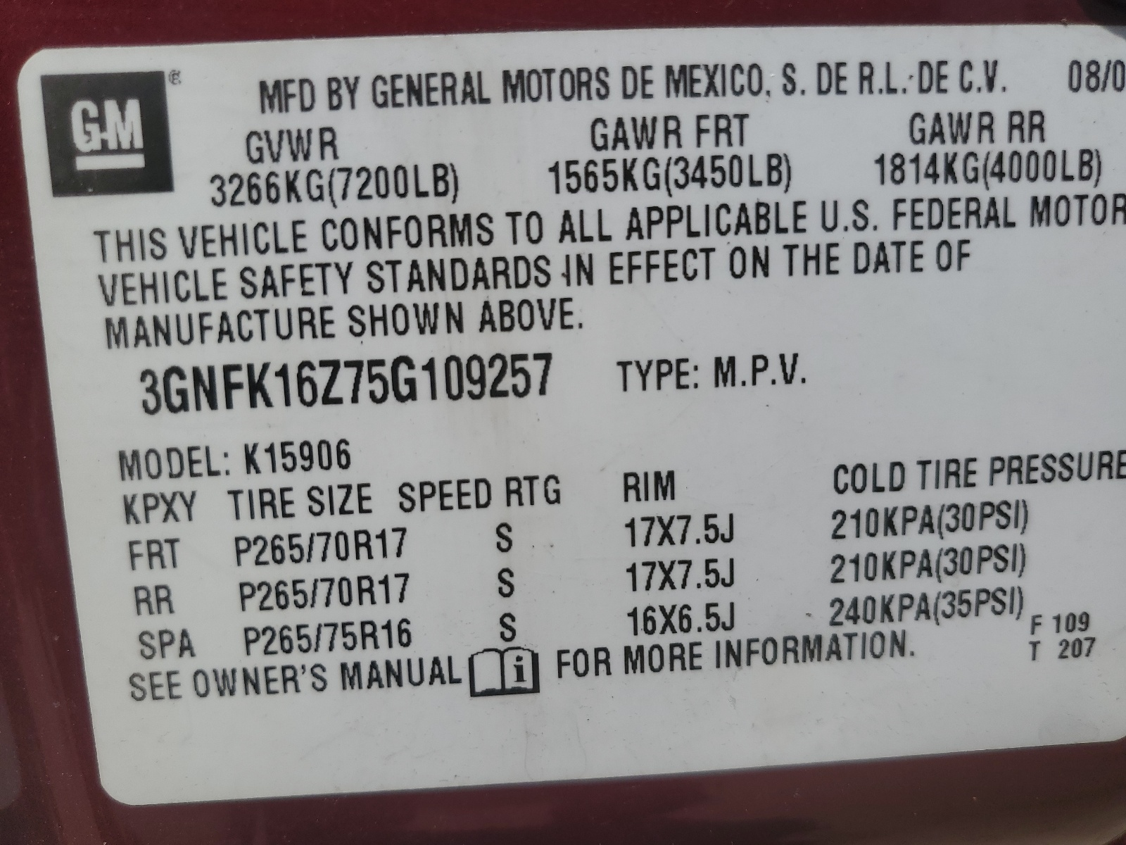 3GNFK16Z75G109257 2005 Chevrolet Suburban K1500