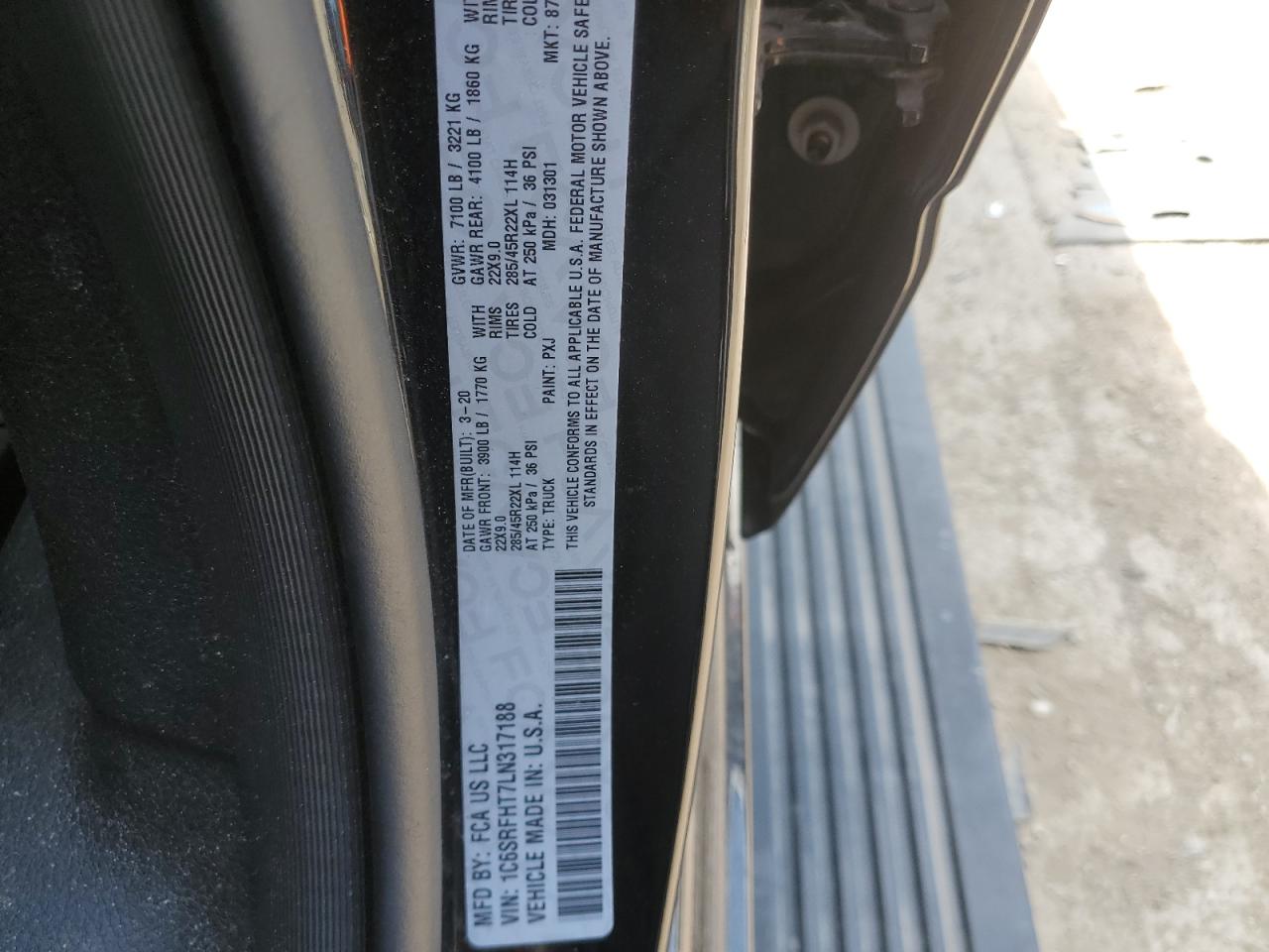 2020 Ram 1500 Limited VIN: 1C6SRFHT7LN317188 Lot: 63525114