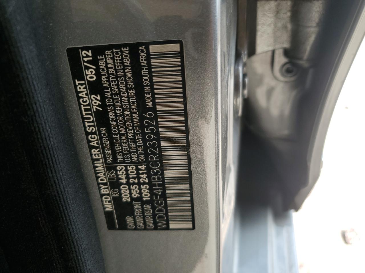 2012 Mercedes-Benz C 250 VIN: WDDGF4HB3CR239526 Lot: 60871114