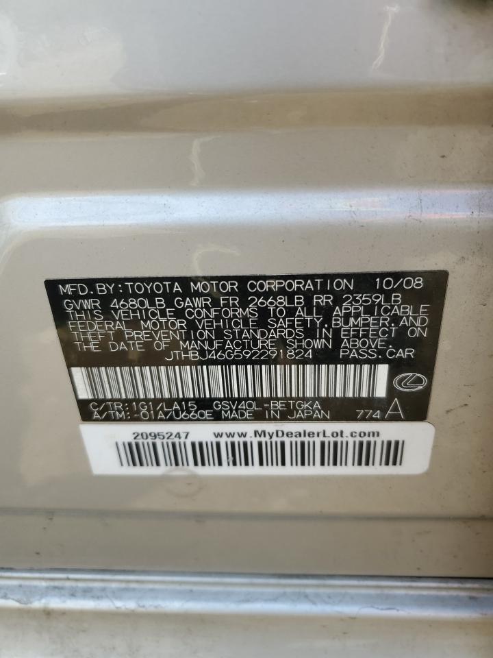 2009 Lexus Es 350 VIN: JTHBJ46G592291824 Lot: 64963274