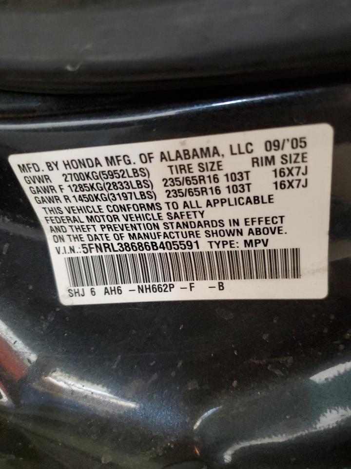 2006 Honda Odyssey Exl VIN: 5FNRL38686B405591 Lot: 63488234