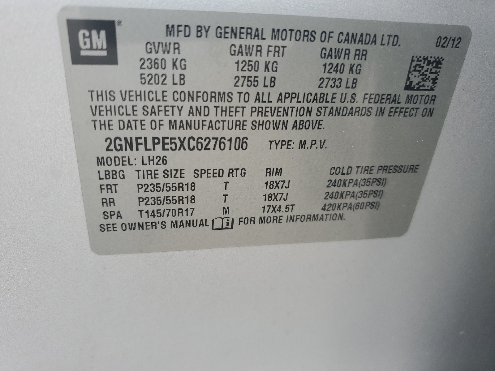 2012 Chevrolet Equinox Lt vin: 2GNFLPE5XC6276106