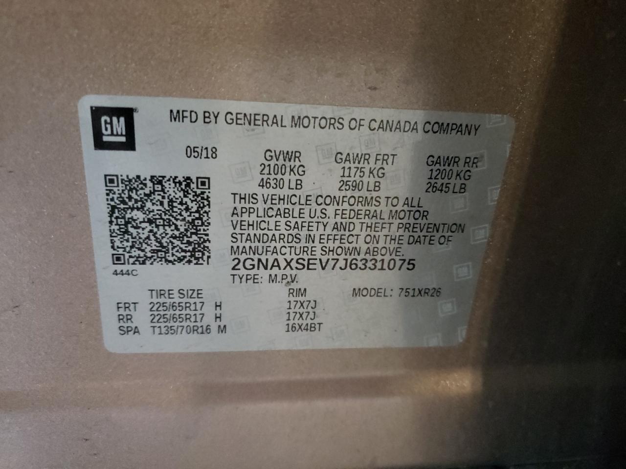 2GNAXSEV7J6331075 2018 CHEVROLET EQUINOX - Image 14