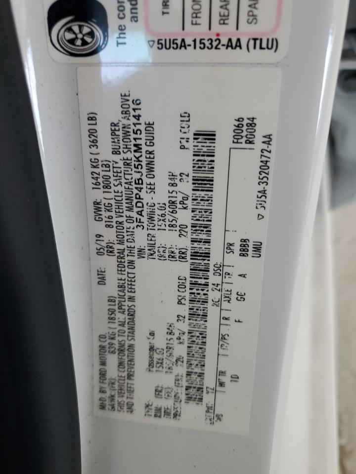 2019 Ford Fiesta Se VIN: 3FADP4BJ5KM151416 Lot: 64691594