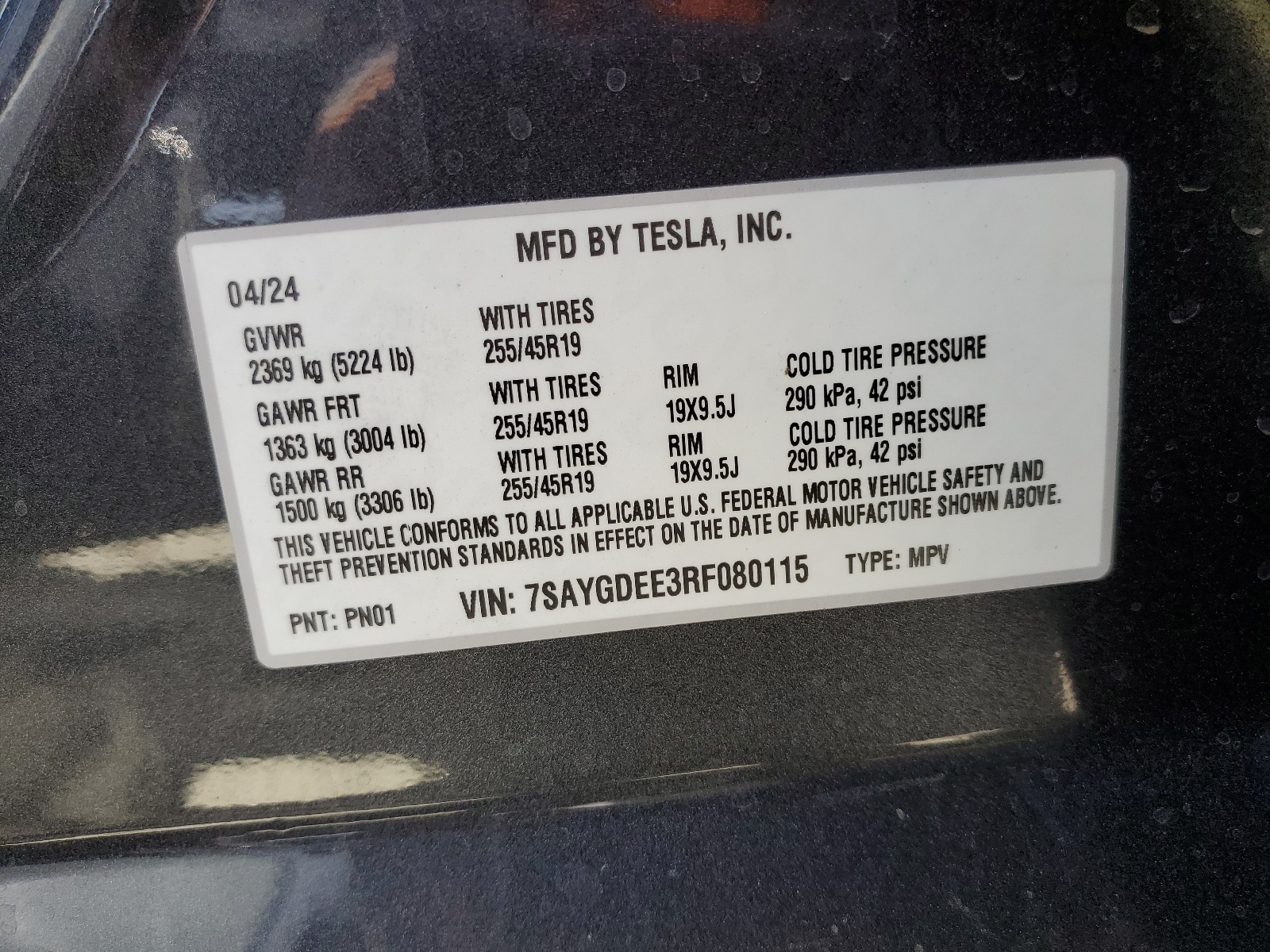 7SAYGDEE3RF080115 2024 Tesla Model Y