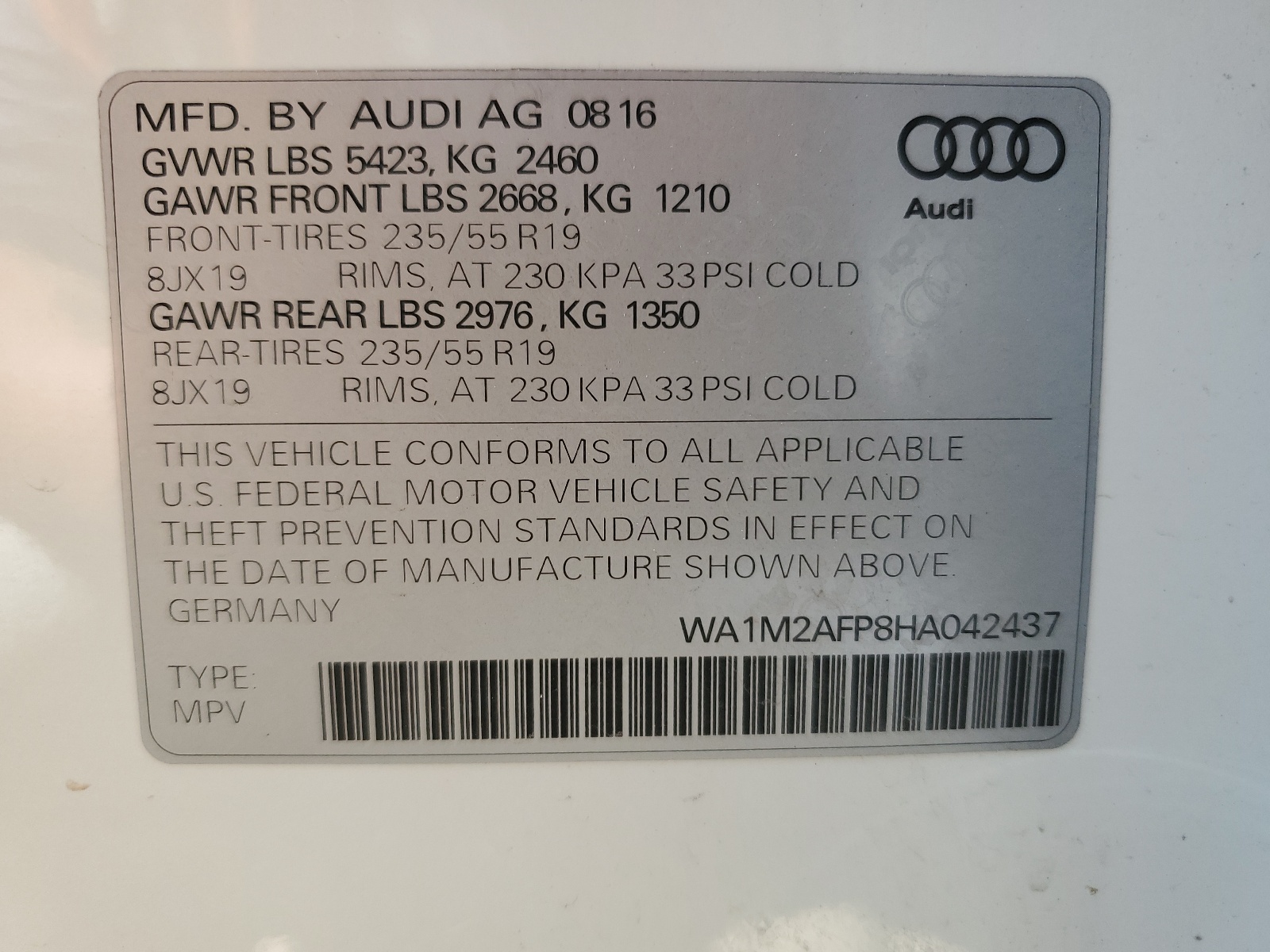 WA1M2AFP8HA042437 2017 Audi Q5 Premium Plus