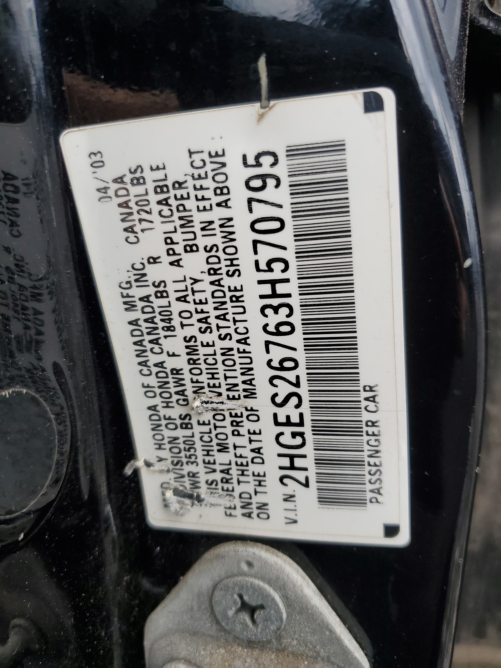 2HGES26763H570795 2003 Honda Civic Ex