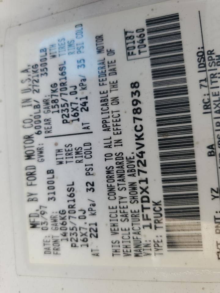 1997 Ford F150 VIN: 1FTDX1724VKC78938 Lot: 55619024