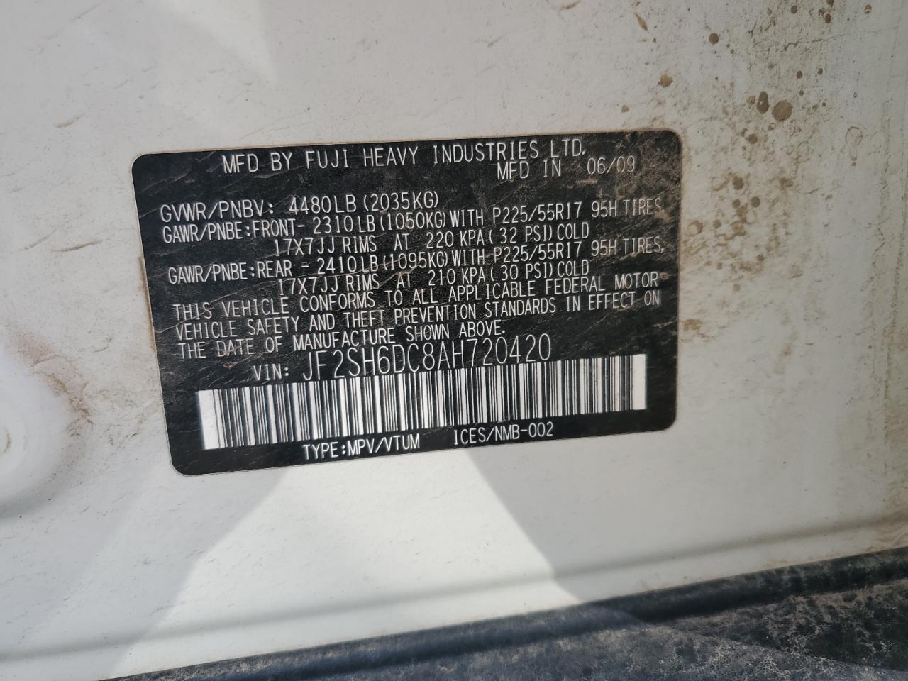 2010 Subaru Forester 2.5X Limited VIN: JF2SH6DC8AH720420 Lot: 63503374