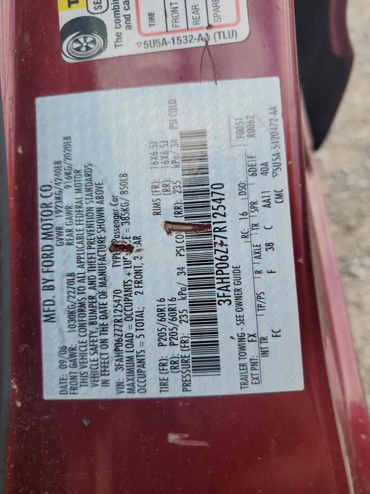 2007 Ford Fusion S VIN: 3FAHP06Z77R125470 Lot: 64557514