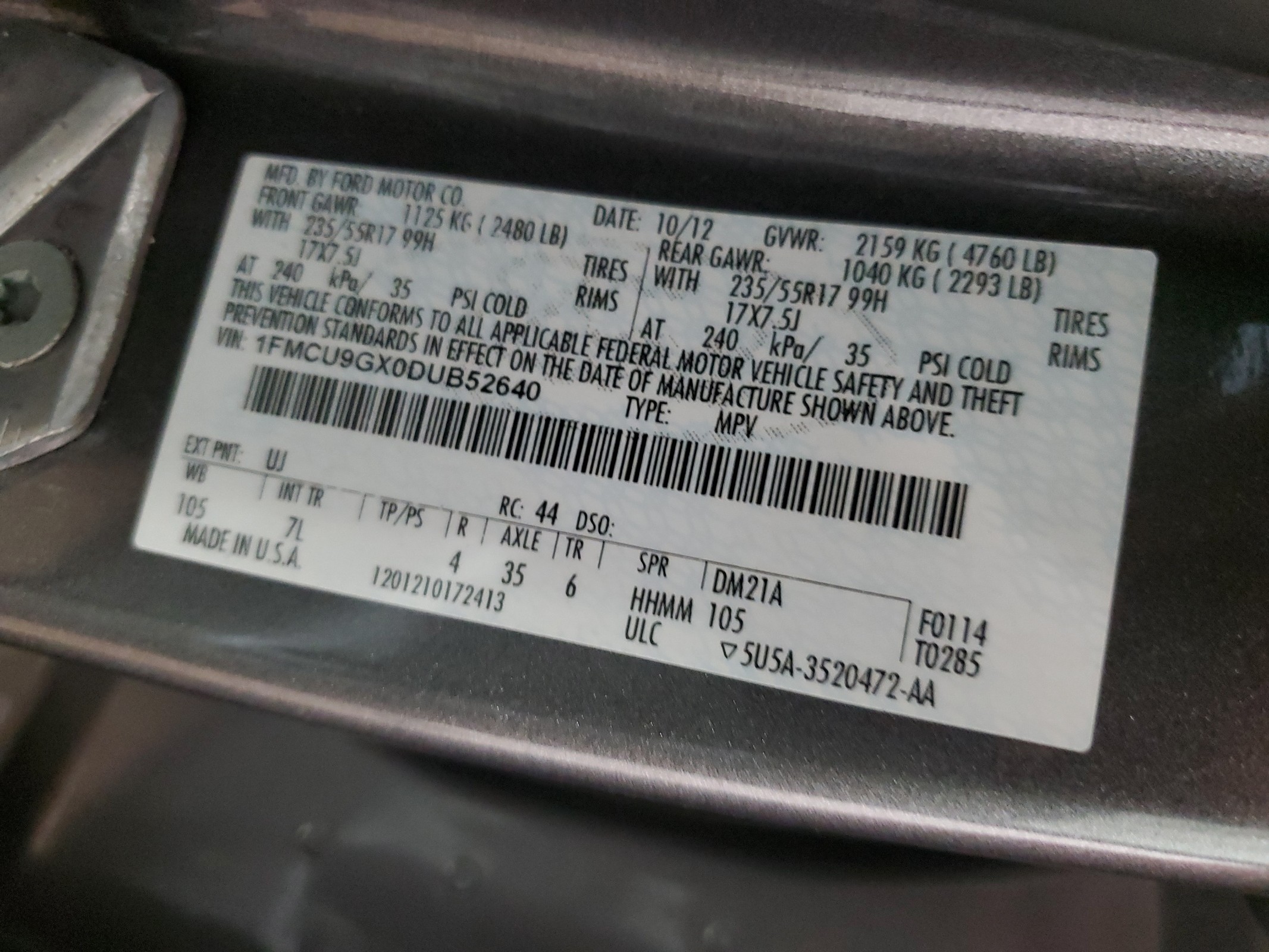 1FMCU9GX0DUB52640 2013 Ford Escape Se