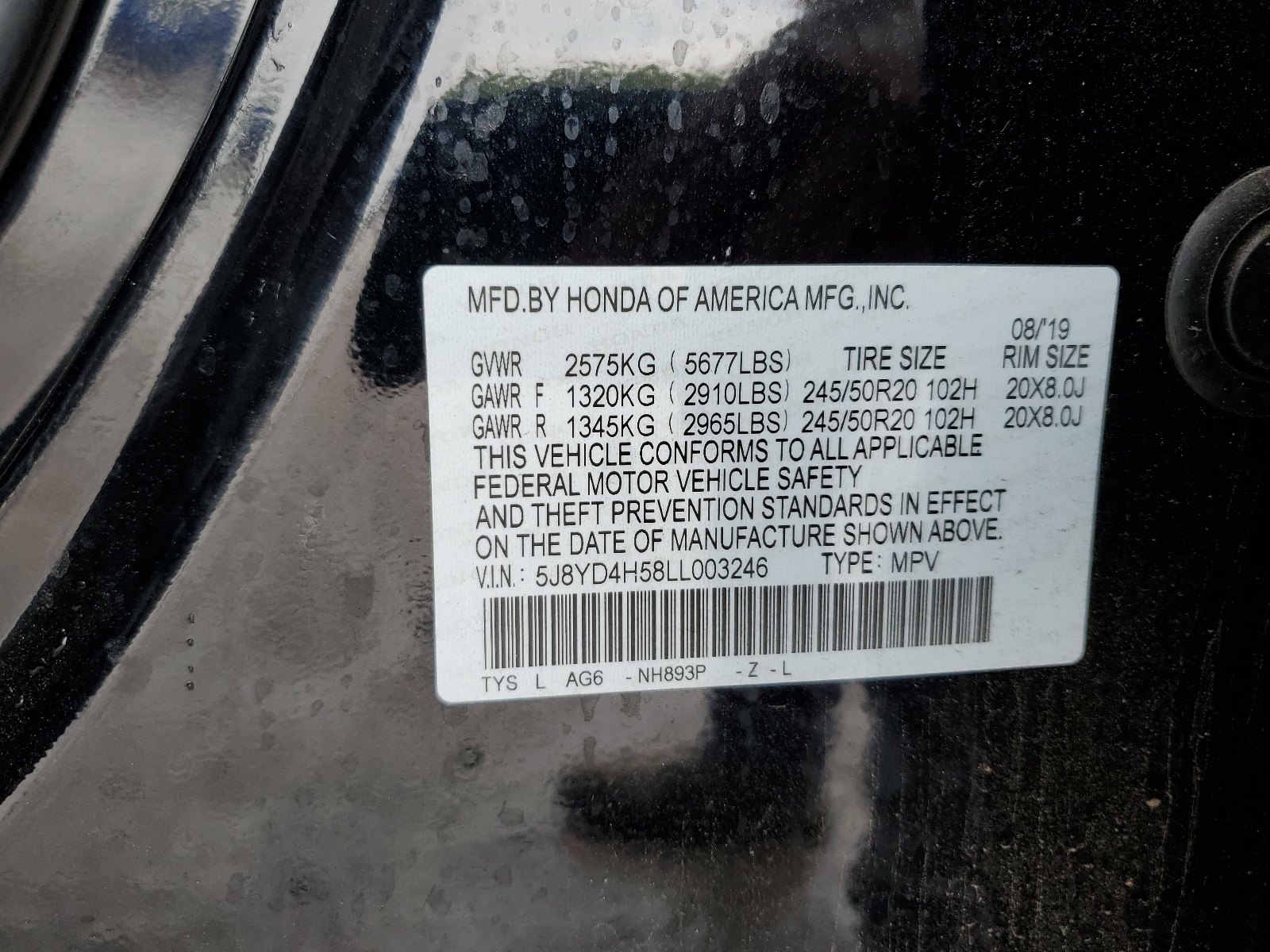 5J8YD4H58LL003246 2020 Acura Mdx Technology