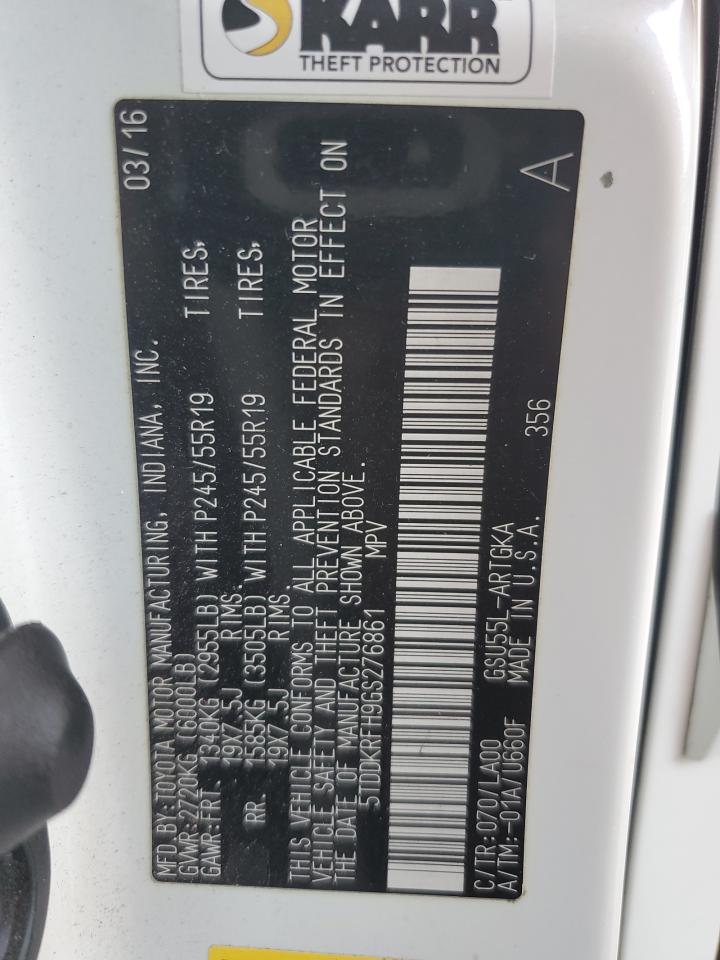 2016 Toyota Highlander Limited VIN: 5TDDKRFH9GS276861 Lot: 64002244