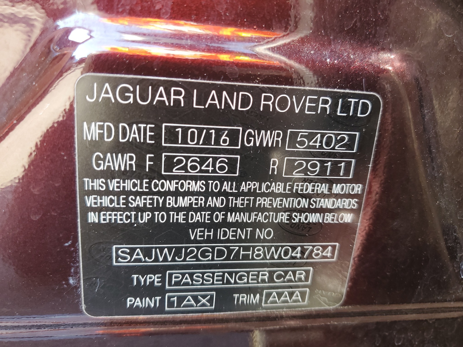 SAJWJ2GD7H8W04784 2017 Jaguar Xjl Portfolio